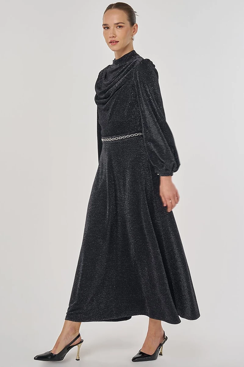 Draped Neck Elegant Dress Black