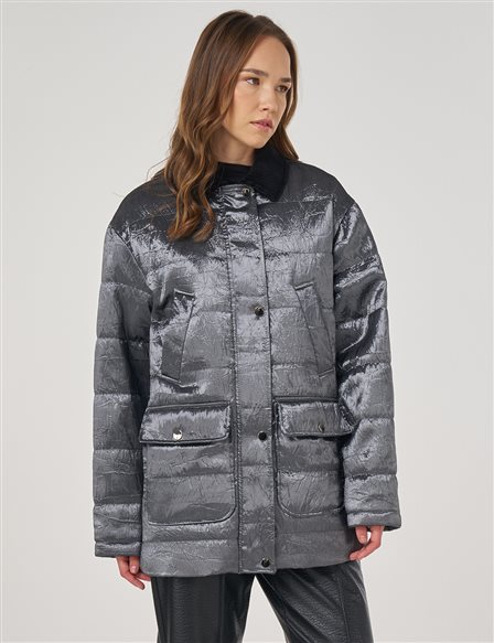 Kadife Yaka Detaylı Mont Antrasit