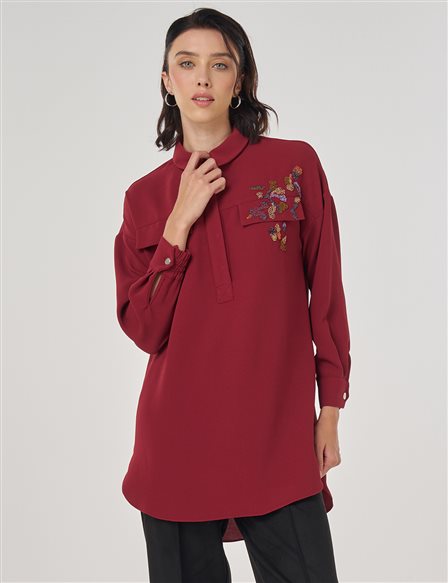 Kapak Cep Detaylı Bluz Tibet Kırmızısı