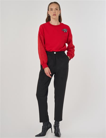 Havuç Kesim Süet Pantolon Siyah 