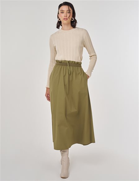 Cotton Flared Skirt Khaki