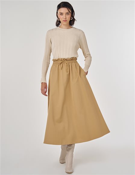 Cotton Flared Skirt Beige