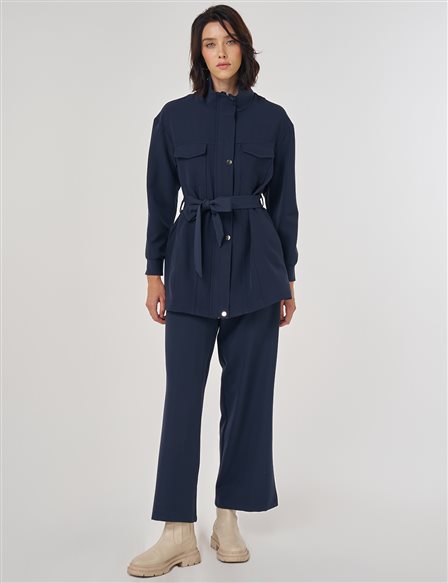 Dikiş Detaylı İkili Takım Koyu Lacivert 
