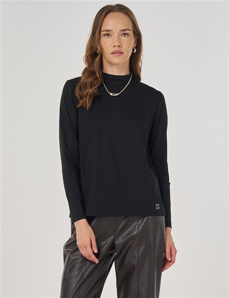 Sıfır Yaka Basic Viskon Bluz Siyah 