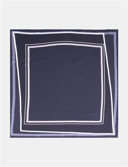 Monogram Desen İpek Eşarp Lacivert