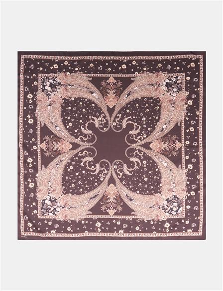 Etnik Desen Eşarp Koyu Kahve