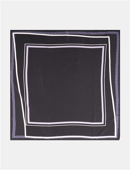 Monogram Desen İpek Eşarp Siyah