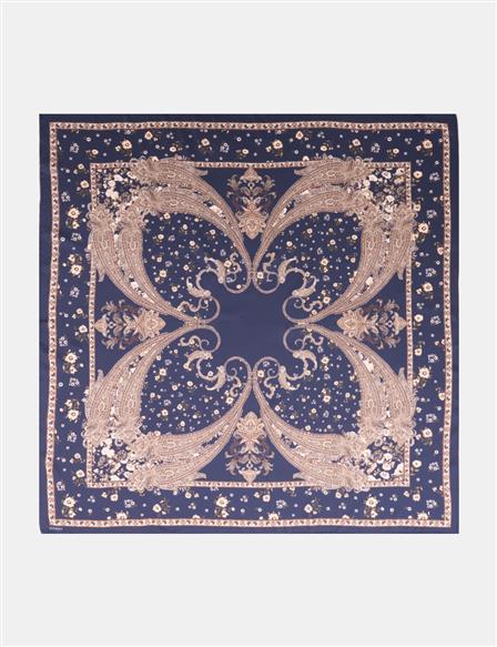 Etnik Desen Eşarp Lacivert