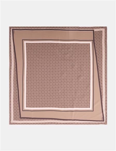 Monogram Desen İpek Eşarp Vizon