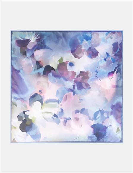 Soyut Çiçek Desenli Eşarp Mavi