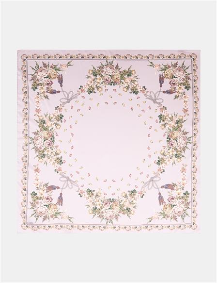 Minimal Çiçek Desenli Eşarp Taş