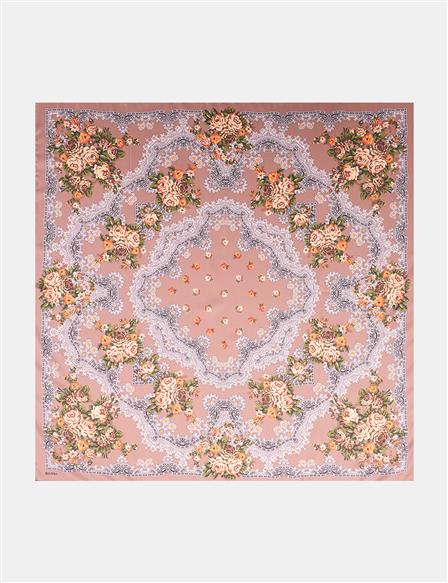 Retro Gül Desenli Eşarp Camel