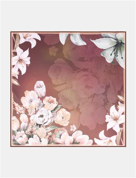 Çiçek Desenli Eşarp Kahve