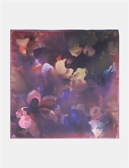 Soyut Çiçek Desenli Eşarp Mor