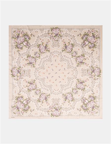 Retro Gül Desenli Eşarp Çağla Yeşili