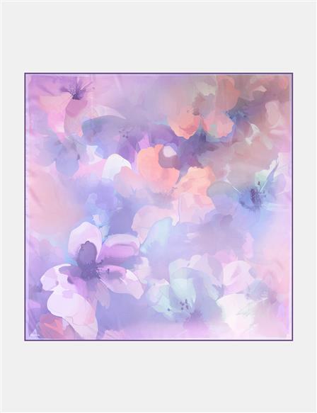 Soyut Çiçek Desenli Eşarp Lila