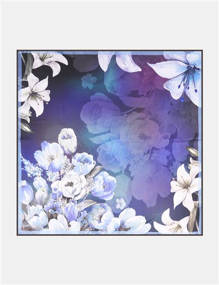 Çiçek Desenli Eşarp İndigo