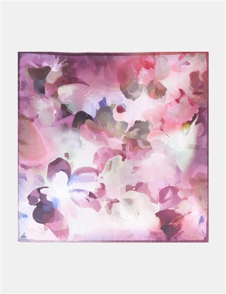 Soyut Çiçek Desenli Eşarp Pudra