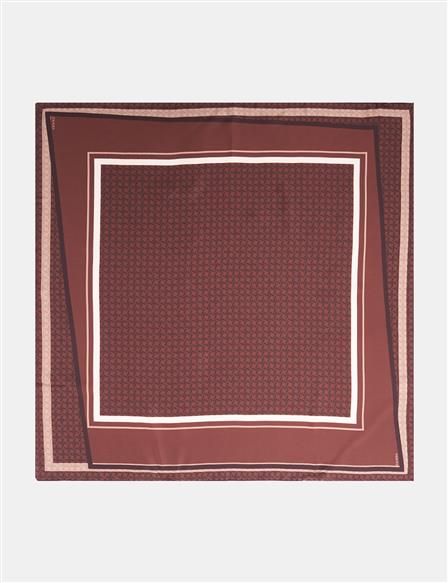 Monogram Desen İpek Eşarp Acı Kahve
