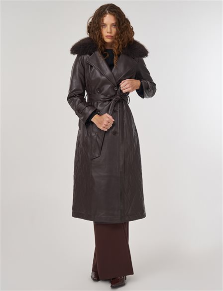 Suni Kürklü Deri Kaban Kahve 
