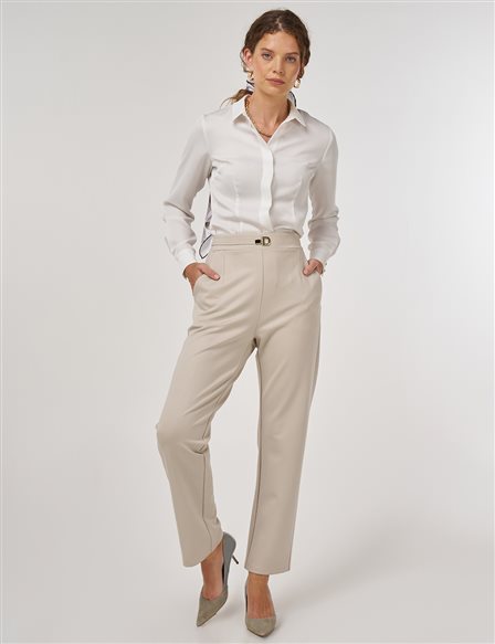 Metal Tokalı Boru Paça Pantolon Taş