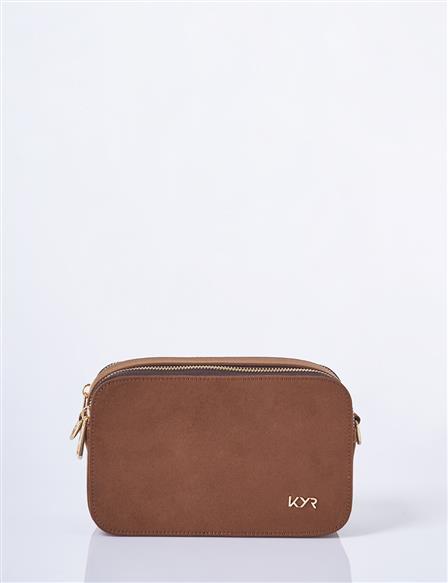 Logo Detaylı Süet Çanta Acı Kahve 