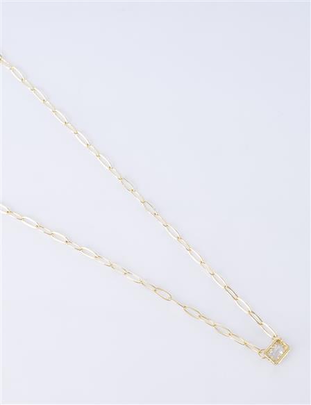 Shiny Stone Chain Necklace Optic White