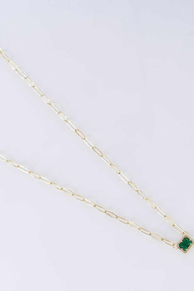 Shiny Stone Chain Necklace Emerald