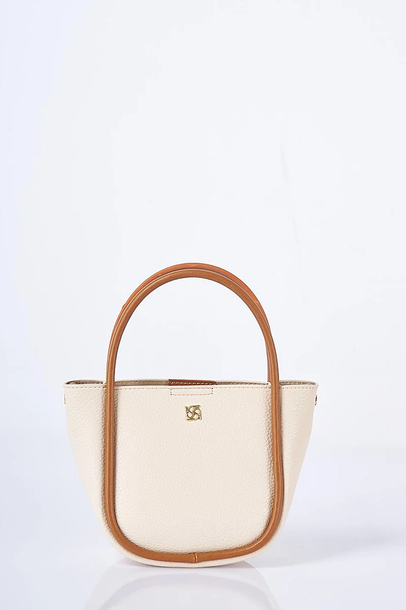 Faux Leather Small Tote Bag Beige
