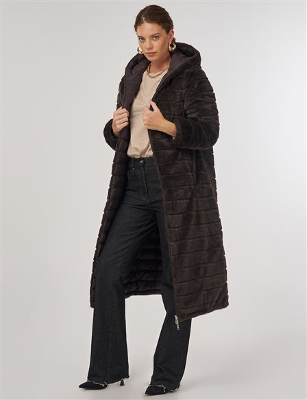 Çift Taraflı Kapüşonlu Mont Kahve 