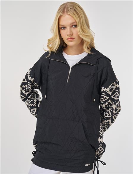 Desenli Sweatshirt Siyah