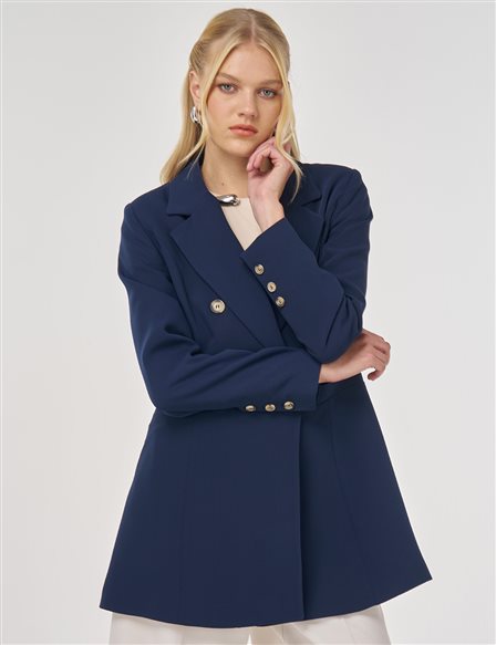 Klapa Yaka Blazer Ceket Koyu Lacivert