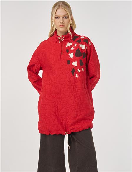 Dik Yaka Gofreli Tunik Kırmızı 