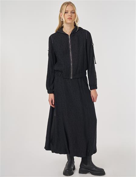 Punto Dikişli Lyocell Viskon Etekli Takım Siyah