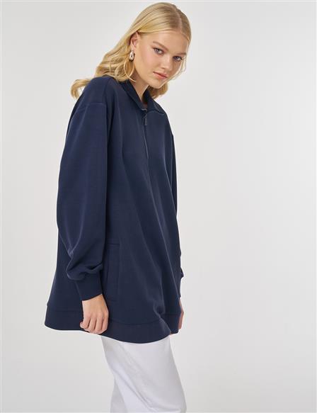 Stand-Up Collar Sweatshirt in Dark Navy