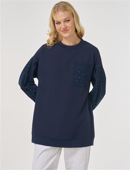 Hotfix Baskılı Sweatshirt Koyu Lacivert