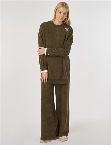 Yıkamalı Rahat Kesim İkili Takım Haki 