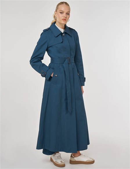 Rüzgarlık Detaylı Trençkot Petrol