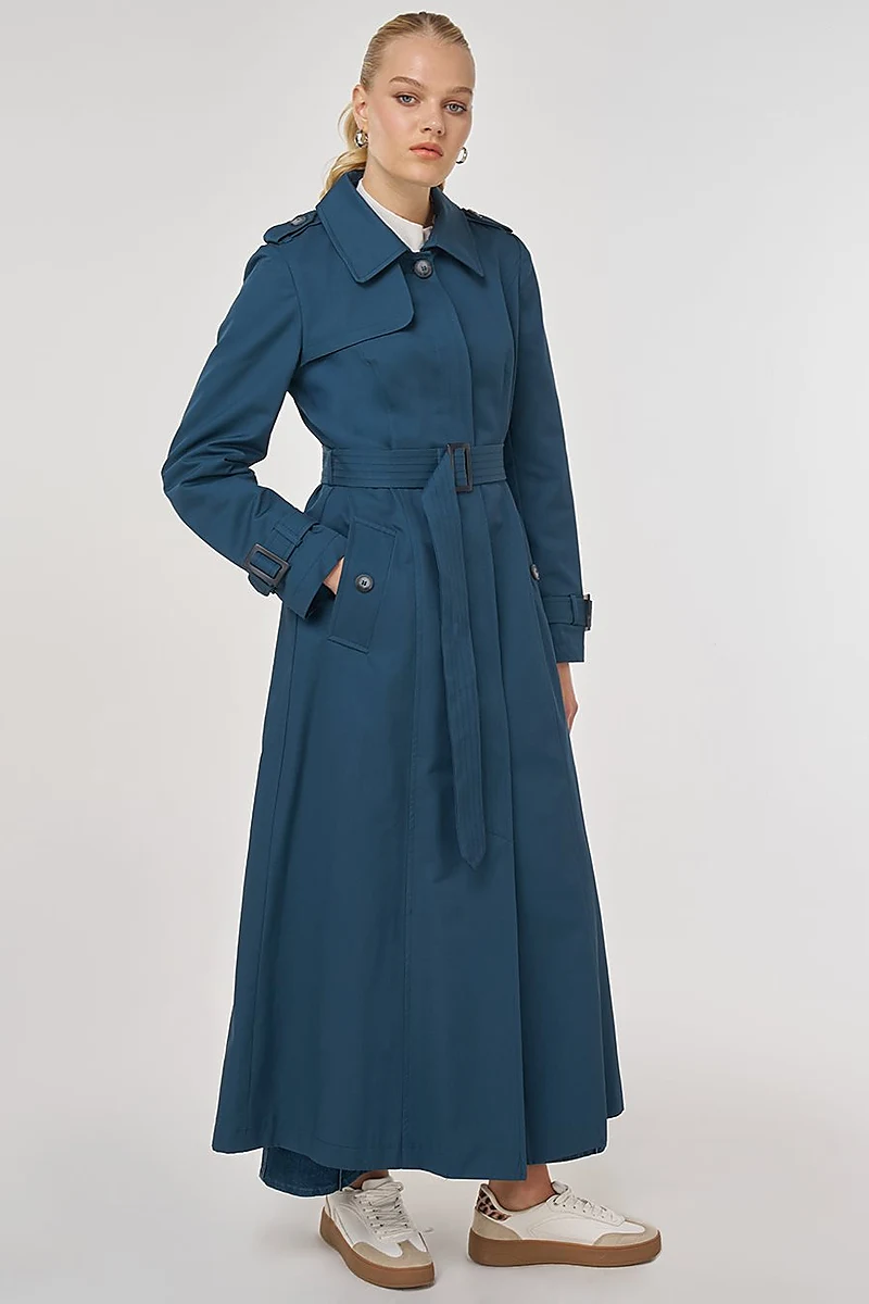 Trench Coat with Windbreaker Detail Petrol