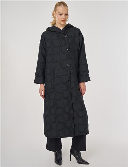 Patterned Slip-On Coat in Black