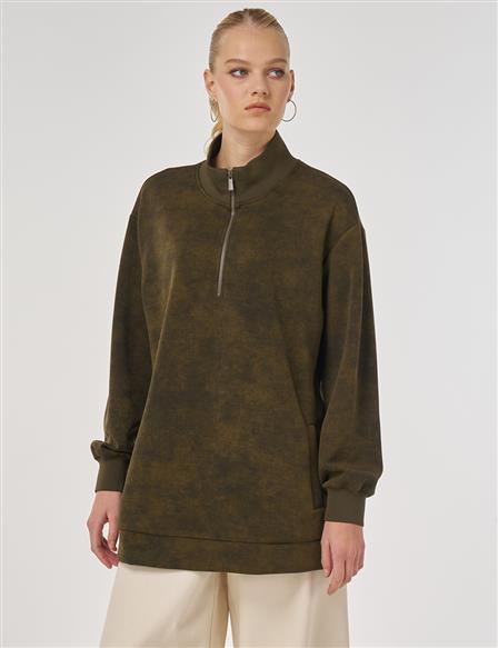 Stand-Up Collar Sweatshirt in Khaki