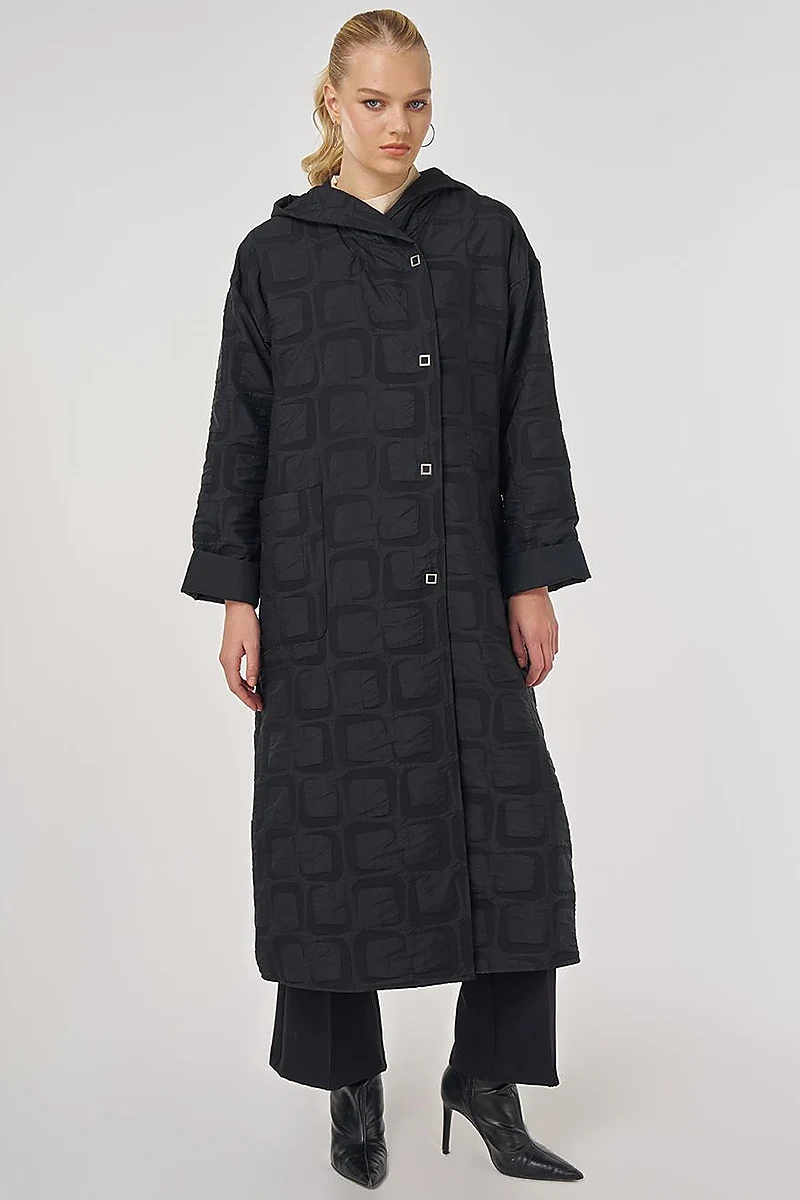 Patterned Slip-On Coat in Black