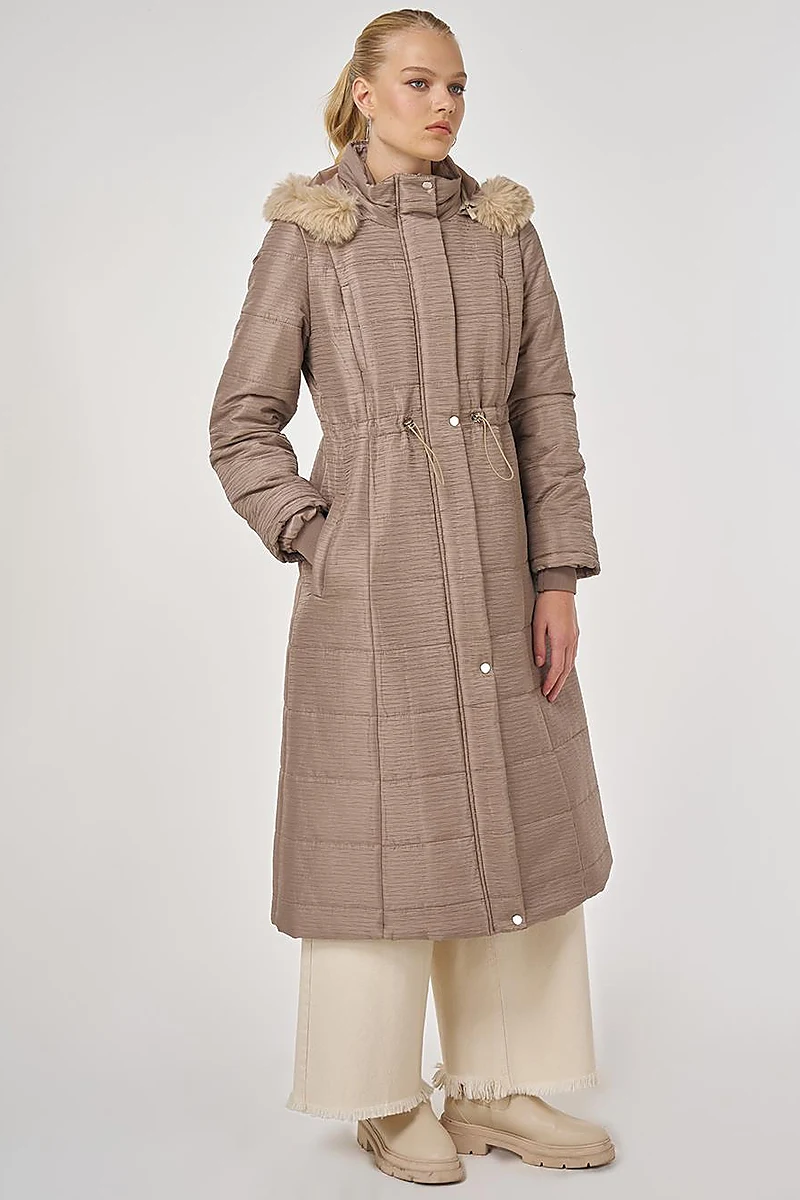 Faux Fur Quilted Coat in Mink