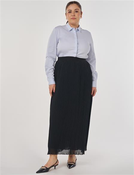 Piliseli Şifon Etek Siyah