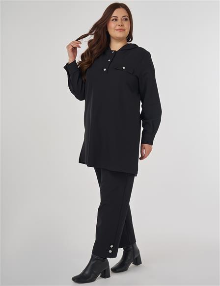 Kapak Cepli Rahat Kesim İkili Takım Siyah 