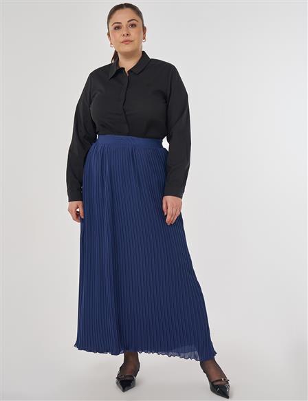 Piliseli Şifon Etek İndigo