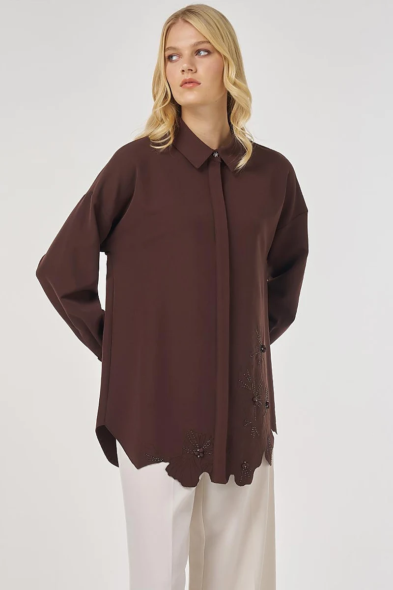 Appliquéd Elegant Tunic in Dark Brown