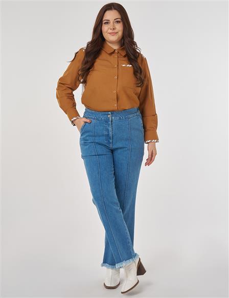 Çima Dikişli Denim Pantolon Mavi