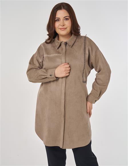 Topstitch Suede Tunic in Mink