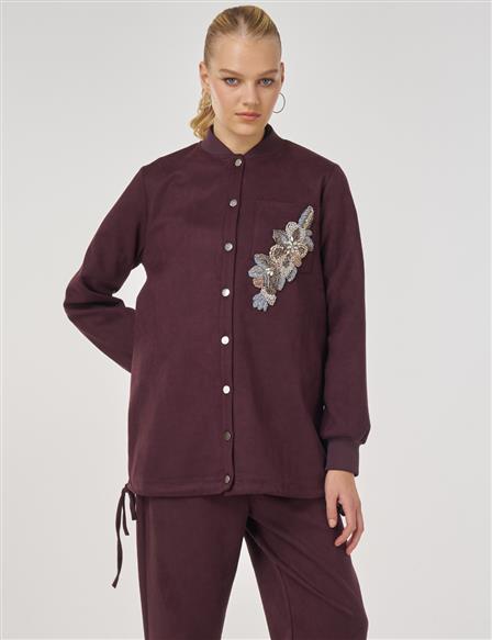 İşlemeli Süet Tunik Koyu Bordo